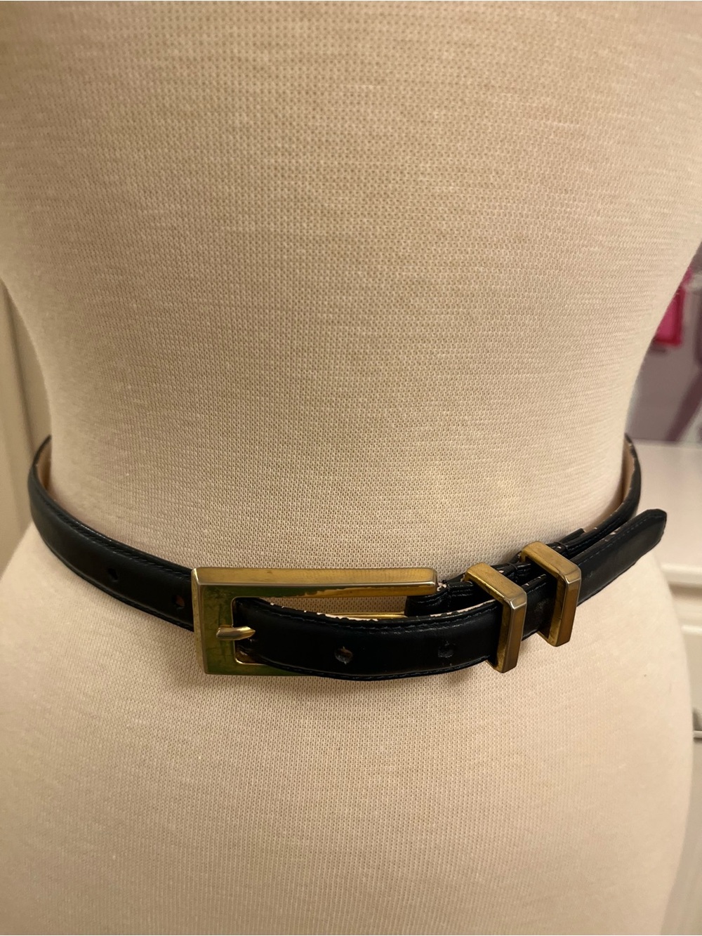 Cipriani Black Leather Belt with Gold Buckle and Double Loops